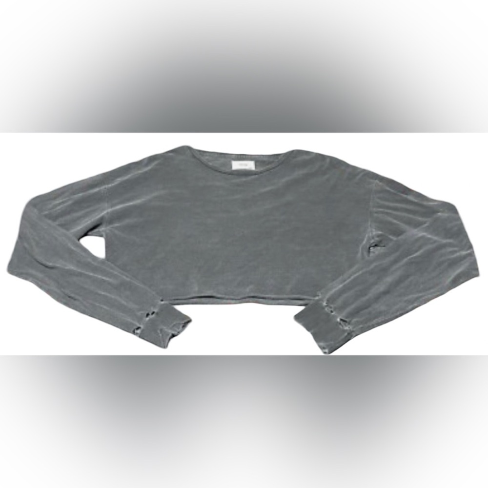 Joah Brown Dark Gray Long Sleeve Crop Top